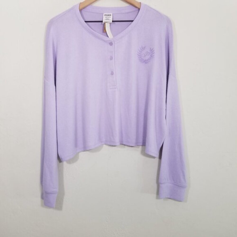 NWT PINK Victoria's Secret Sleepwear Cropped Top Long Sleeve Purple Size XL